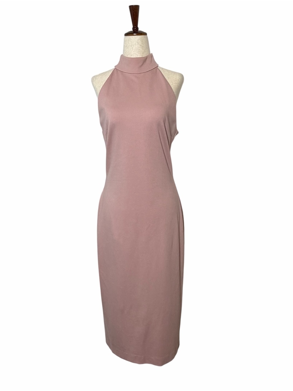 NBD Adelle Midi Dress Blush Large Open Back Halter Cocktail Wedding Guest - Picture 3 of 12